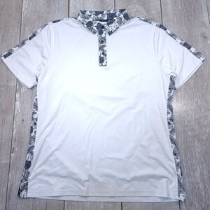 PXG Polo Shirt Mens XL White Floral Hibiscus Performance Golf Athletic Fit Top